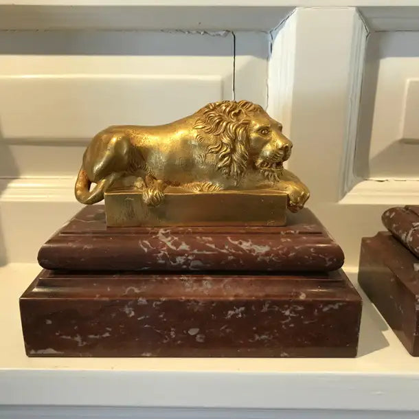 Pair of Late 19th Century Italian Gilt Bronze Lions after Antonio Canova