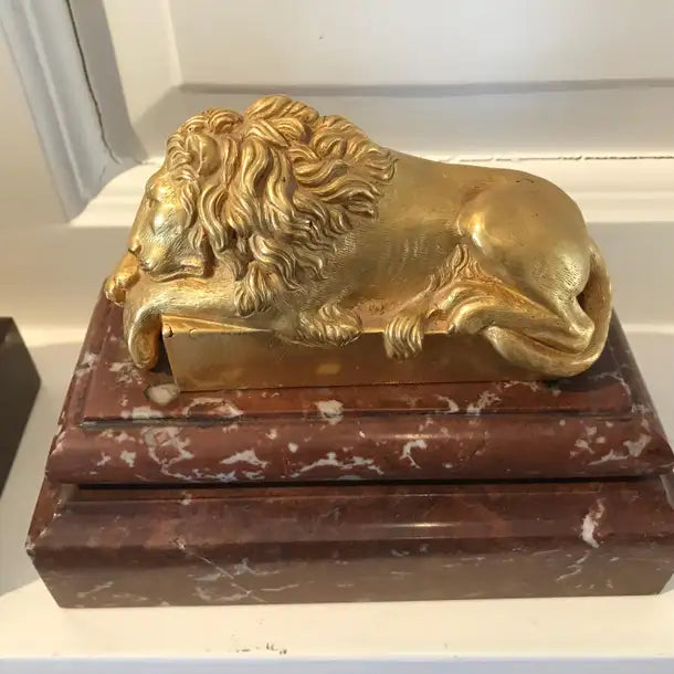 Pair of Late 19th Century Italian Gilt Bronze Lions after Antonio Canova