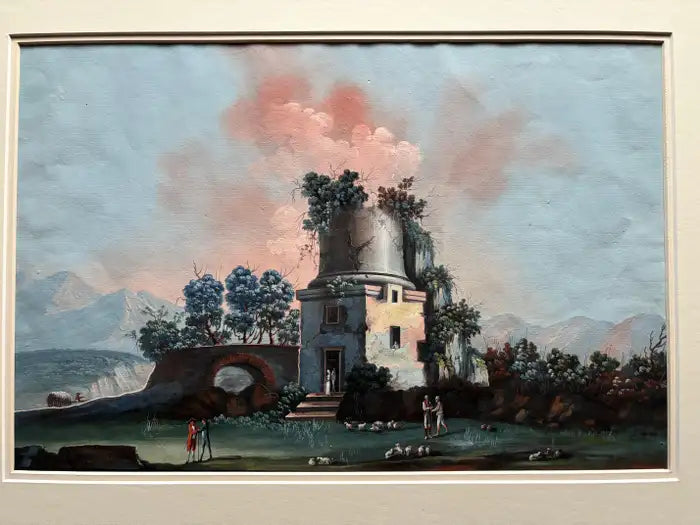 Pair 18th or 19th Century Italian Grand Tour Gouaches of Vesuvius, Bay of Naples