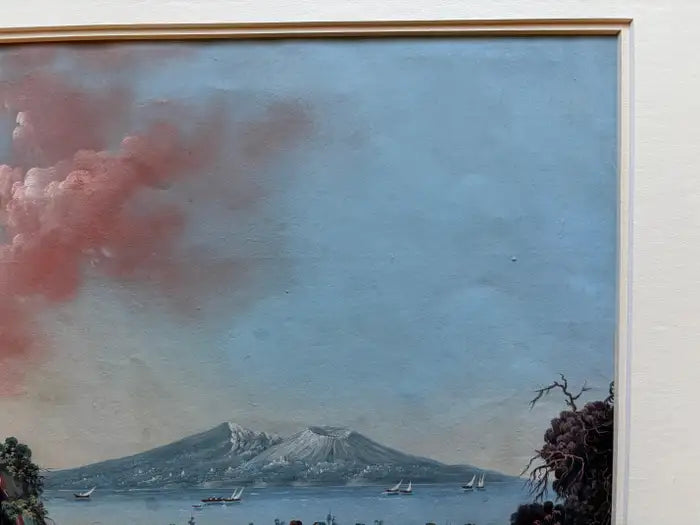 Pair 18th or 19th Century Italian Grand Tour Gouaches of Vesuvius, Bay of Naples