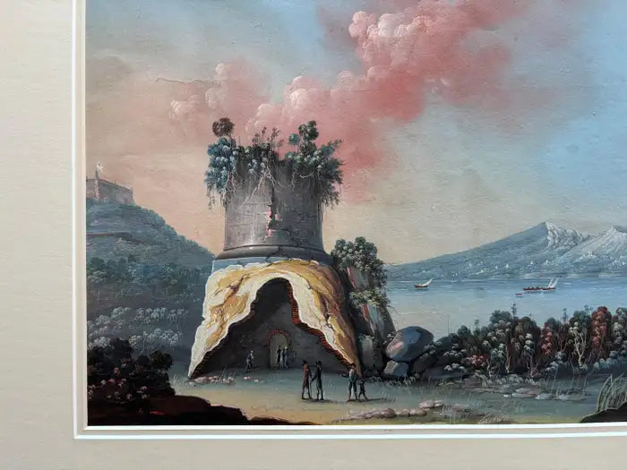 Pair 18th or 19th Century Italian Grand Tour Gouaches of Vesuvius, Bay of Naples