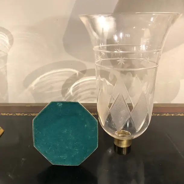 Pair of French Regence Style Photophores with Colonial Motif Hurricane Glass Shades