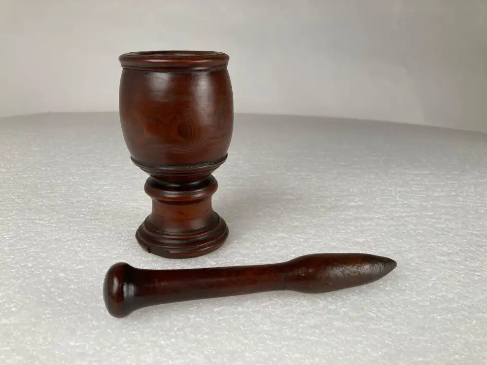18th Century English Treen Yew Wood Mortar and Pestle