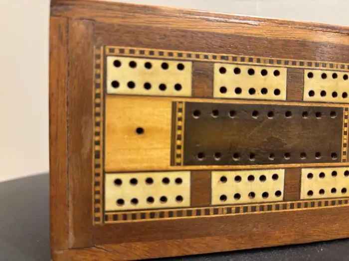 19th Century English Folding Inlaid Cribbage Board