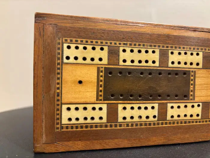 19th Century English Folding Inlaid Cribbage Board