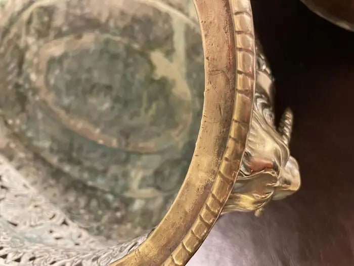 19th Century Dutch Baroque Style Brass Jardiniere with Lion Heads and Paw Feet