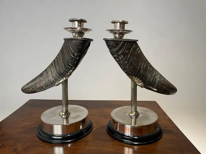 Pair of Mid 20th Century Silver Plated Horn Candlesticks
