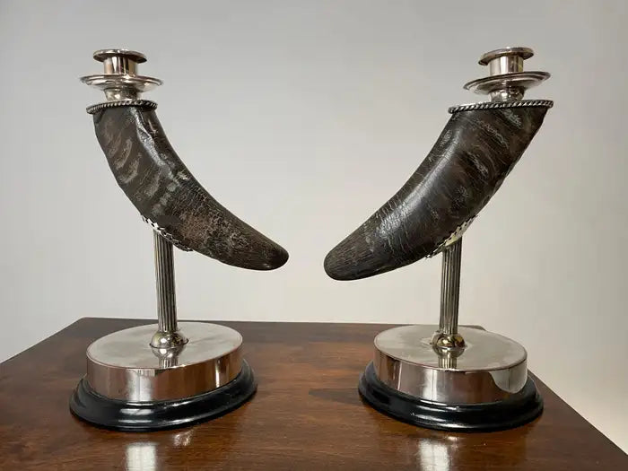 Pair of Mid 20th Century Silver Plated Horn Candlesticks