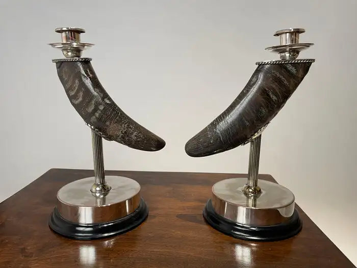 Pair of Mid 20th Century Silver Plated Horn Candlesticks