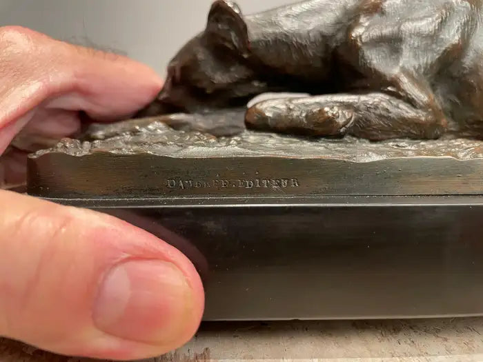 19th Century French Bronze Reclining Greyhound by Christopher Fratin, 1801-1864