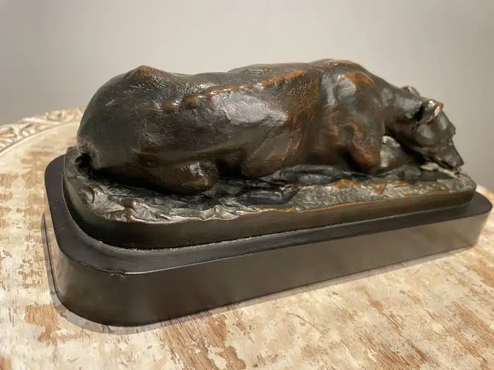 19th Century French Bronze Reclining Greyhound by Christopher Fratin, 1801-1864