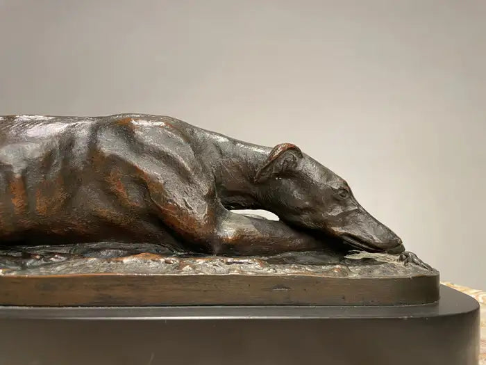 19th Century French Bronze Reclining Greyhound by Christopher Fratin, 1801-1864