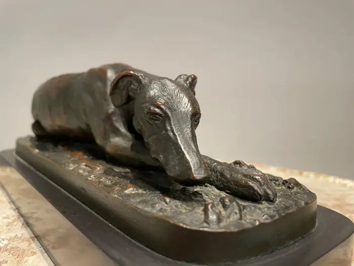 19th Century French Bronze Reclining Greyhound by Christopher Fratin, 1801-1864