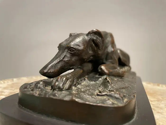 19th Century French Bronze Reclining Greyhound by Christopher Fratin, 1801-1864