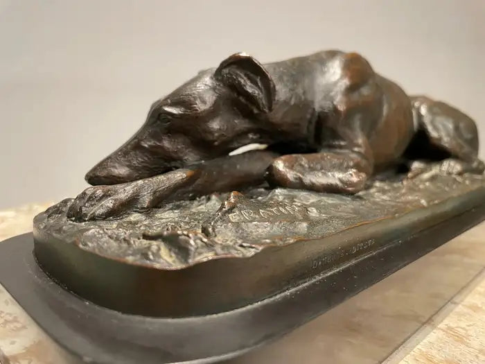 19th Century French Bronze Reclining Greyhound by Christopher Fratin, 1801-1864