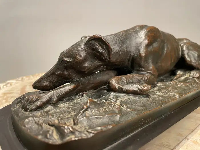 19th Century French Bronze Reclining Greyhound by Christopher Fratin, 1801-1864