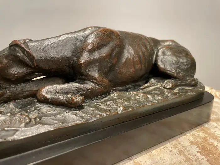 19th Century French Bronze Reclining Greyhound by Christopher Fratin, 1801-1864