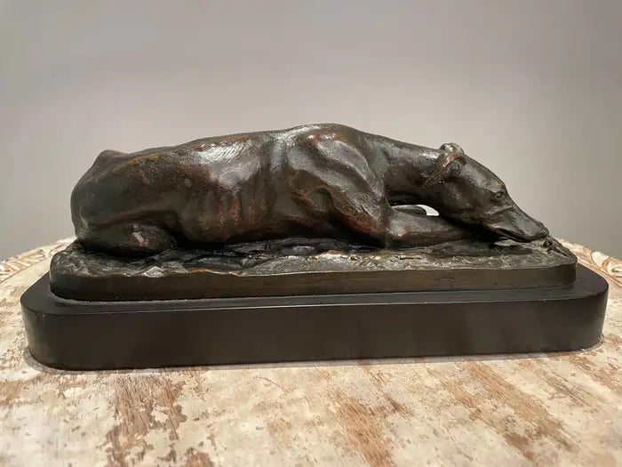19th Century French Bronze Reclining Greyhound by Christopher Fratin, 1801-1864
