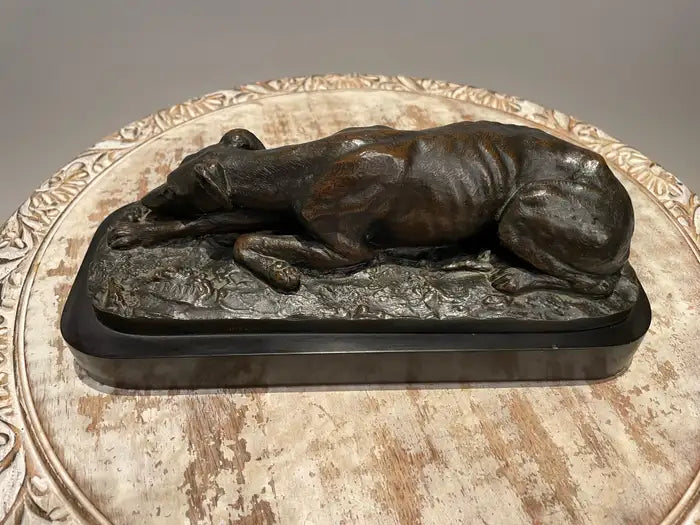 19th Century French Bronze Reclining Greyhound by Christopher Fratin, 1801-1864