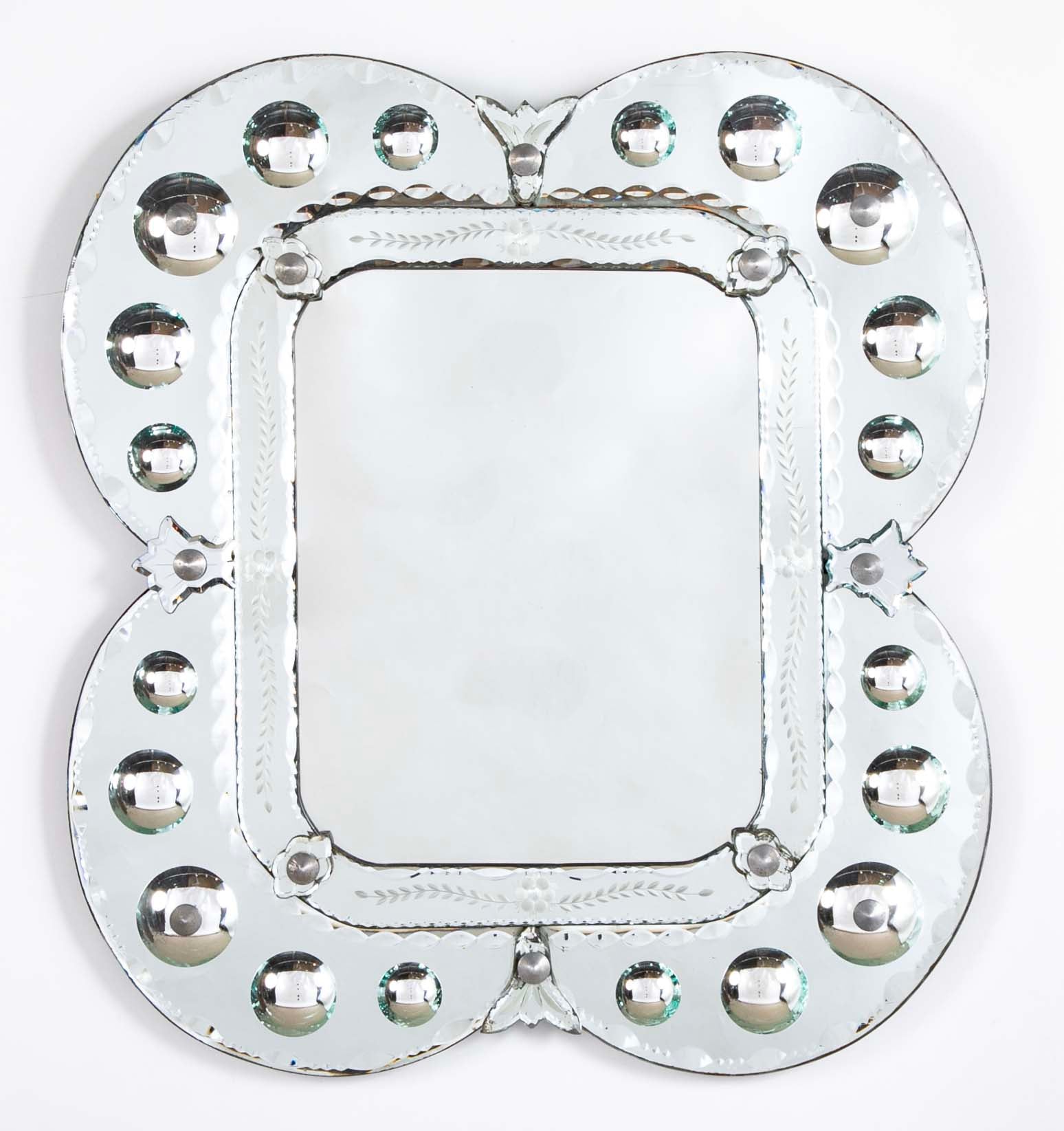 Mid 20th Century Venetian Mirror with Convex and Etched Glass Decoration