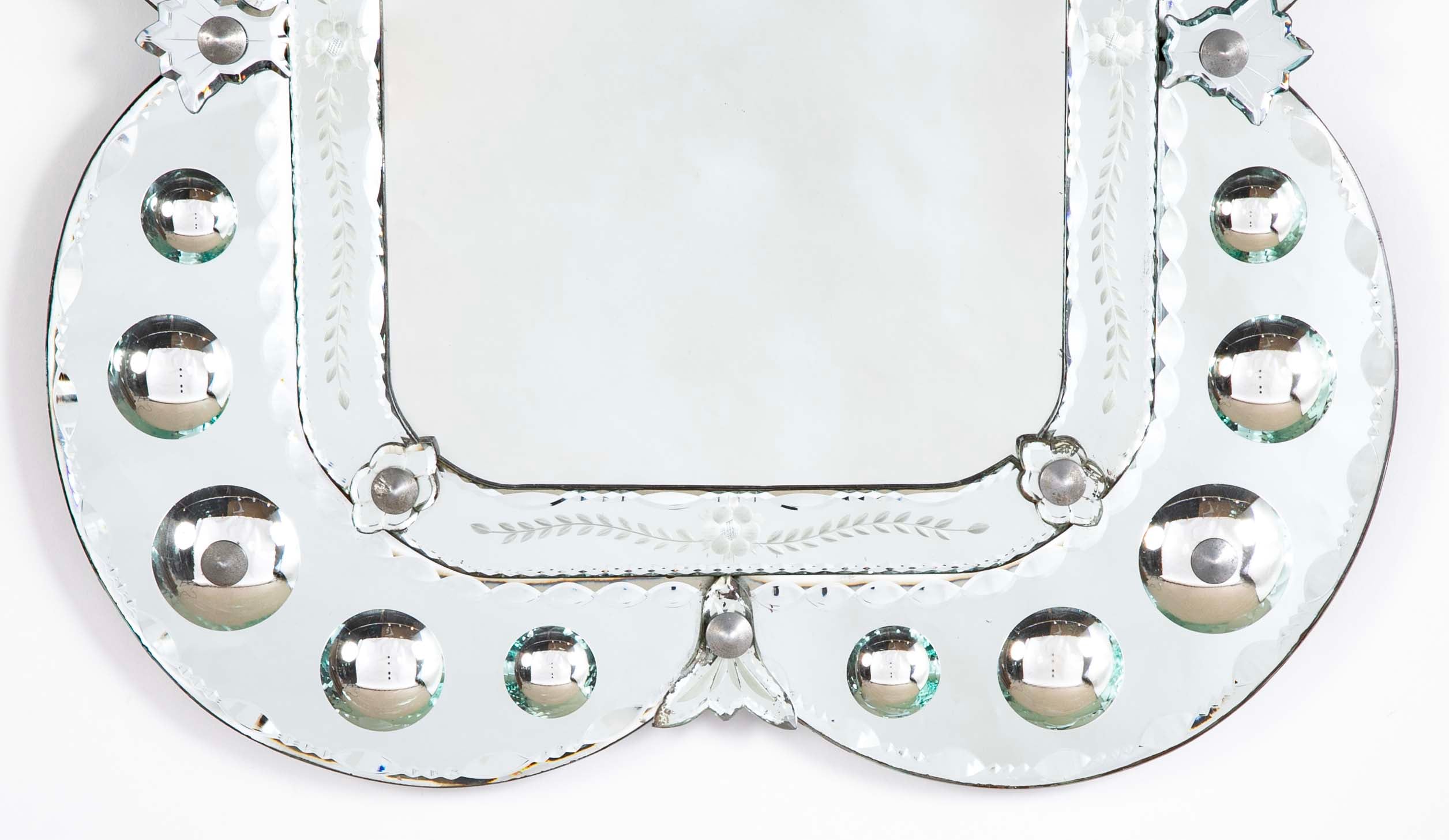 Mid 20th Century Venetian Mirror with Convex and Etched Glass Decoration