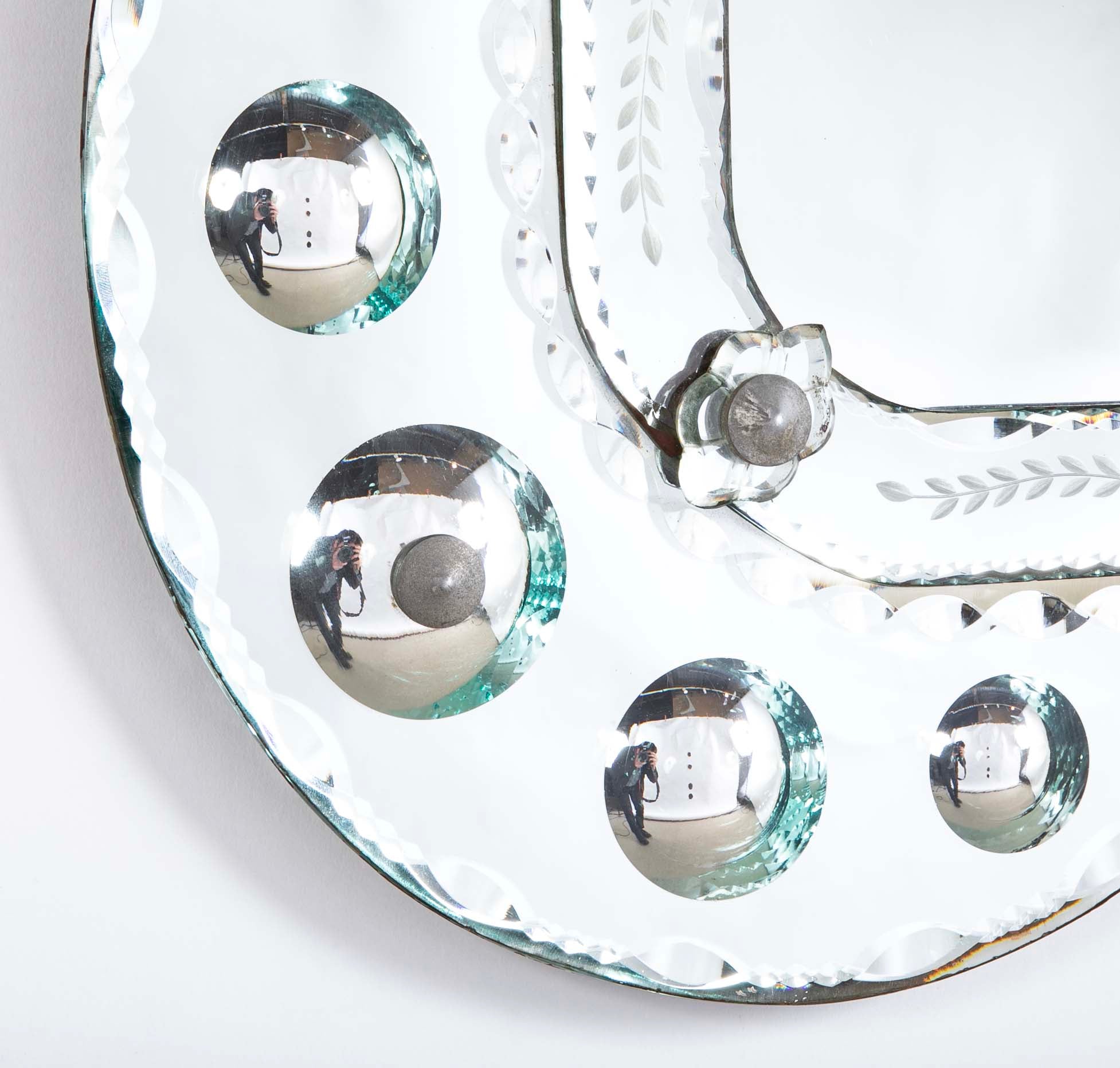 Mid 20th Century Venetian Mirror with Convex and Etched Glass Decoration