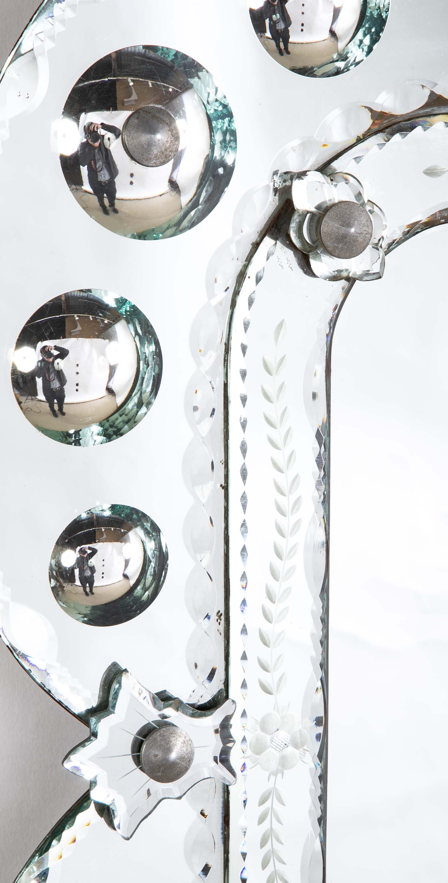 Mid 20th Century Venetian Mirror with Convex and Etched Glass Decoration