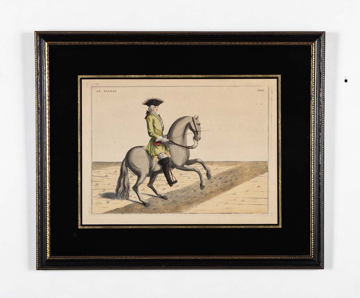 Set of Six 18th Century Hand Colored Prints of Horses by Baron D'Eisenberg