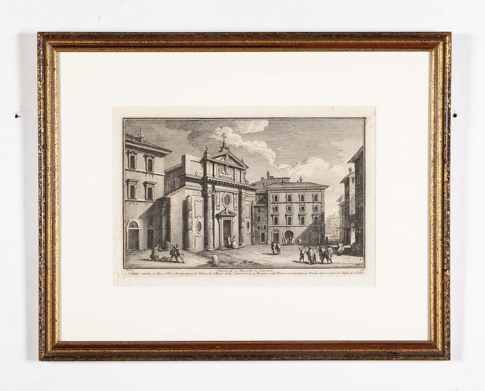 Pair 18th Century Framed Italian Etchings of Churches in Rome by Guiseppe Vasi