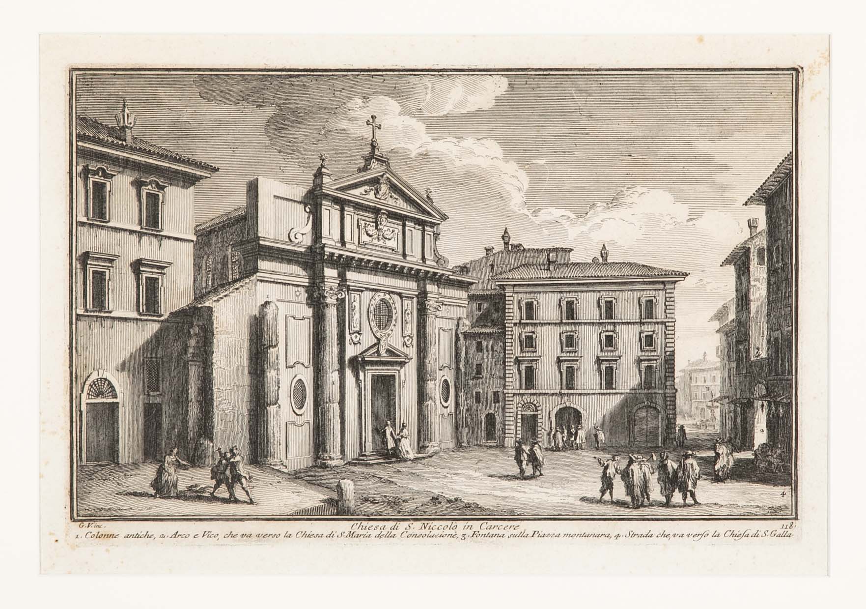 Pair 18th Century Framed Italian Etchings of Churches in Rome by Guiseppe Vasi