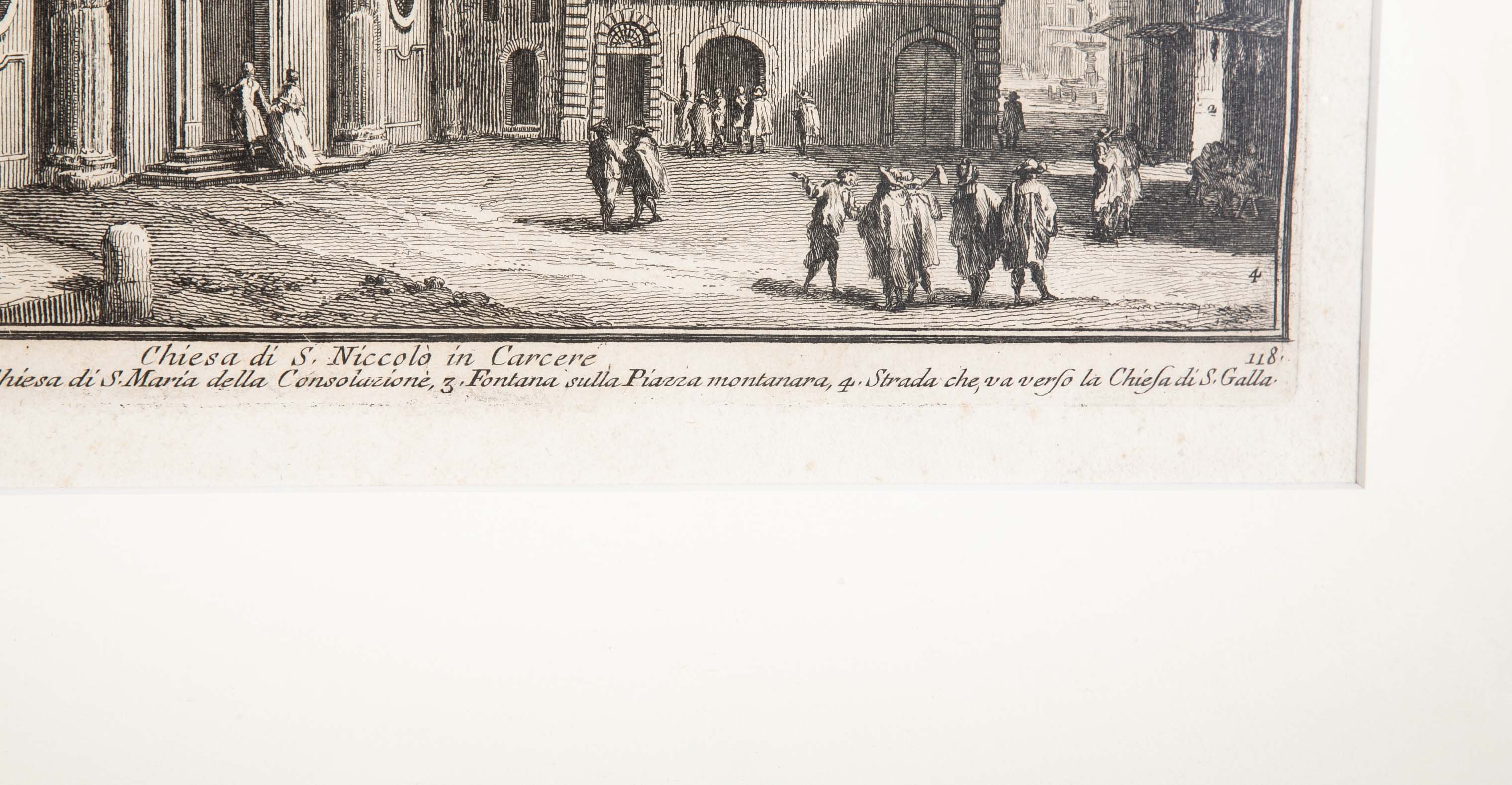 Pair 18th Century Framed Italian Etchings of Churches in Rome by Guiseppe Vasi