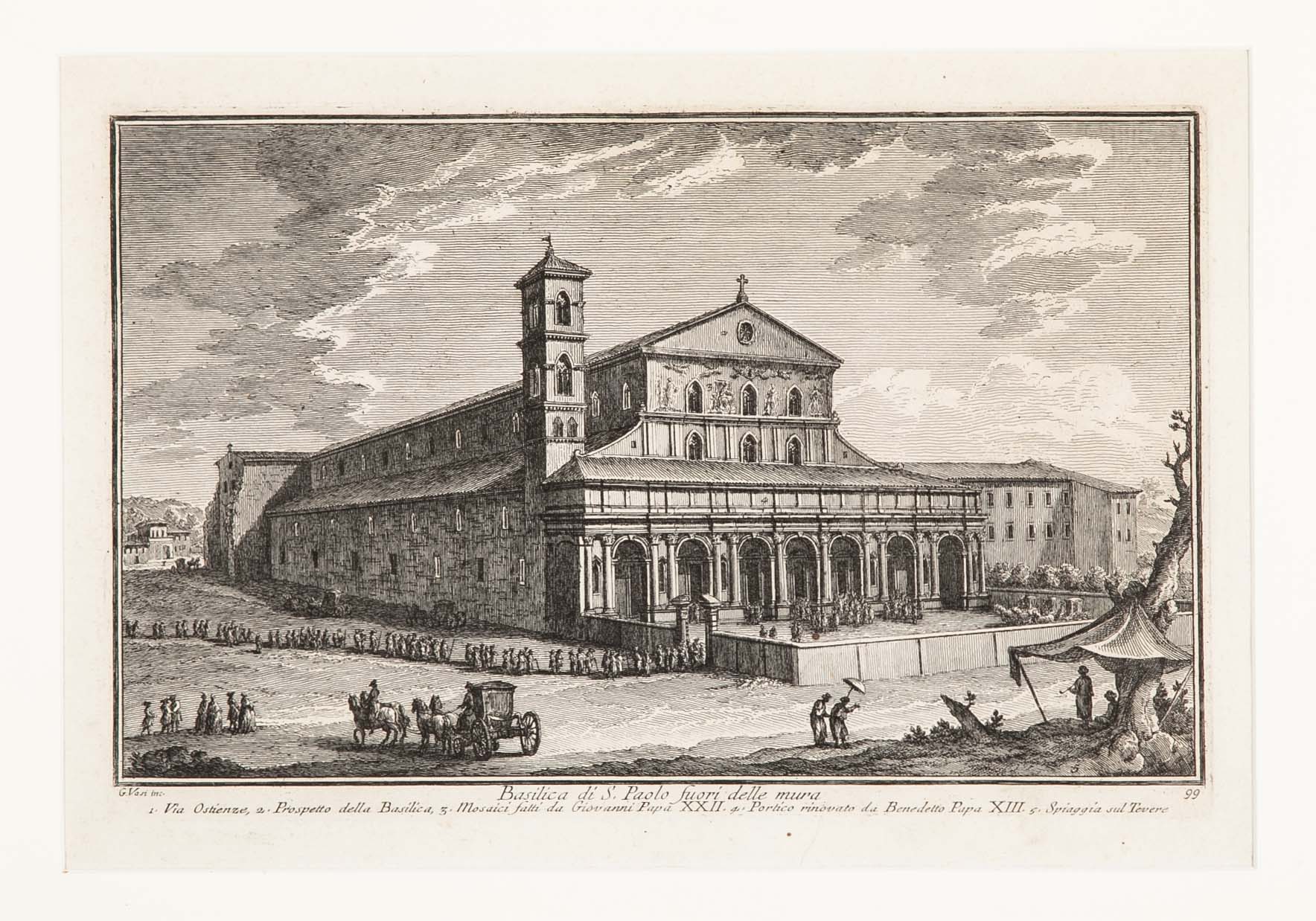Pair 18th Century Framed Italian Etchings of Churches in Rome by Guiseppe Vasi