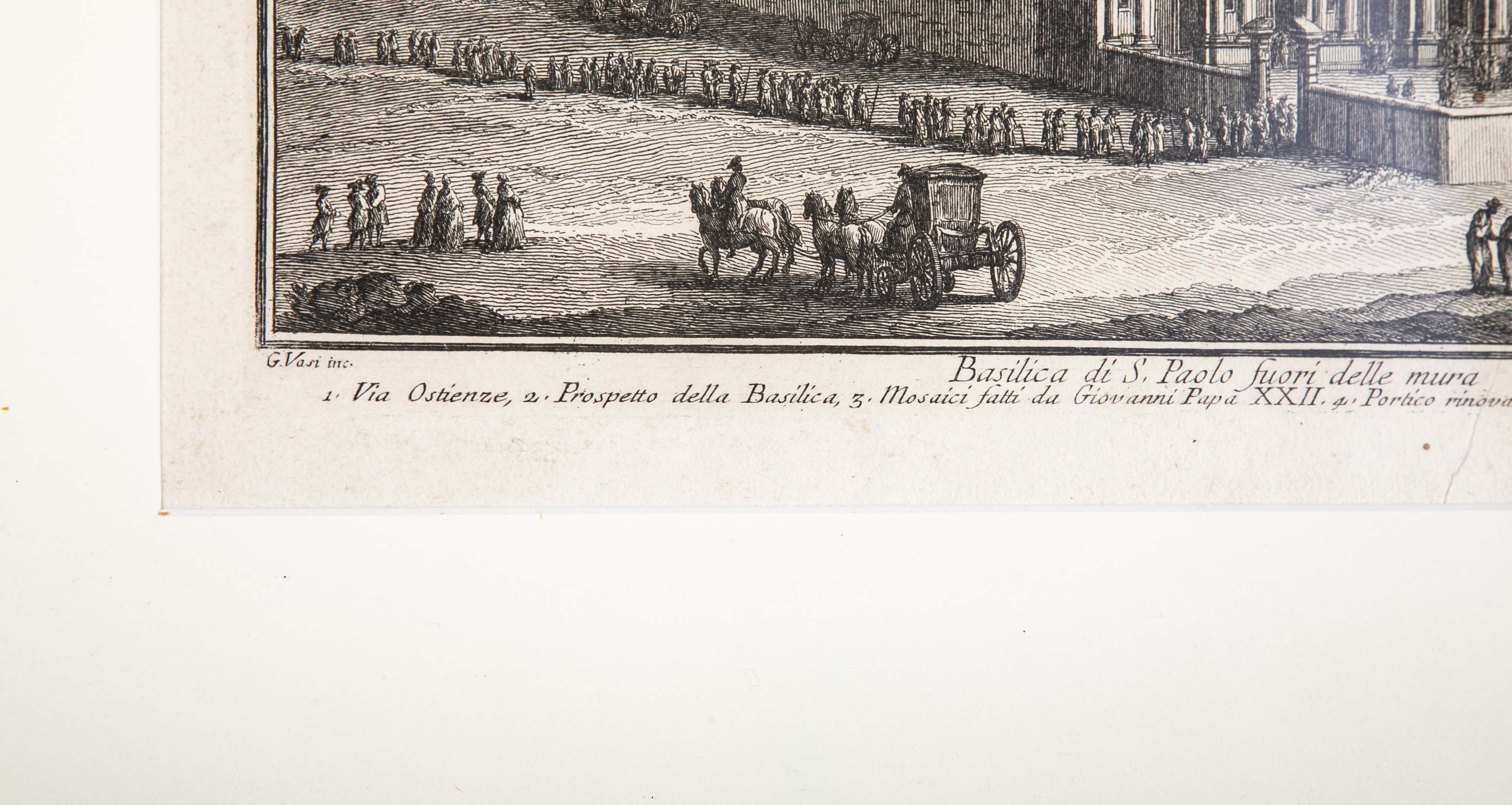 Pair 18th Century Framed Italian Etchings of Churches in Rome by Guiseppe Vasi