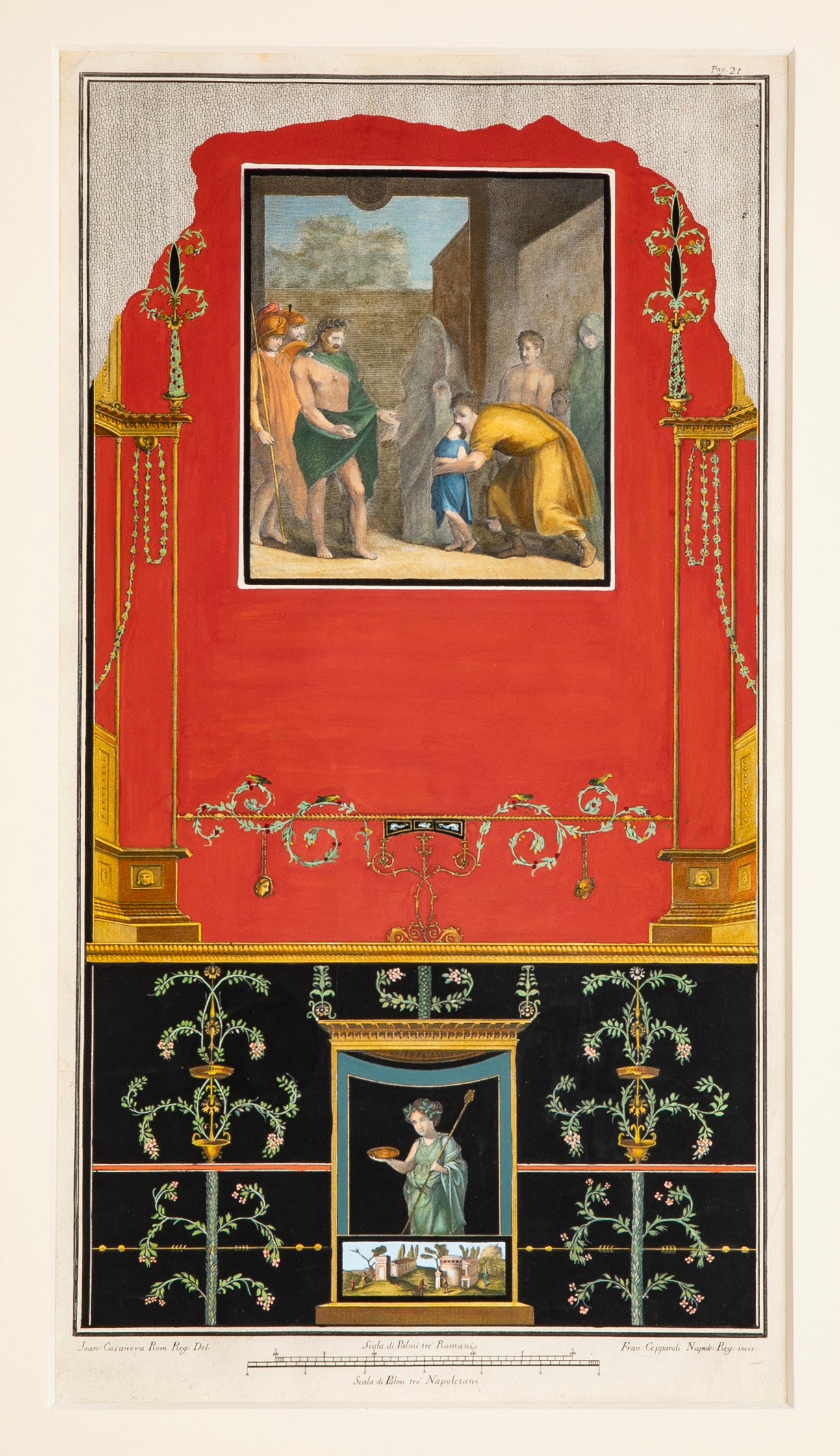 A Pair of Hand Colored Engravings of Frescos Discovered at Pompeii