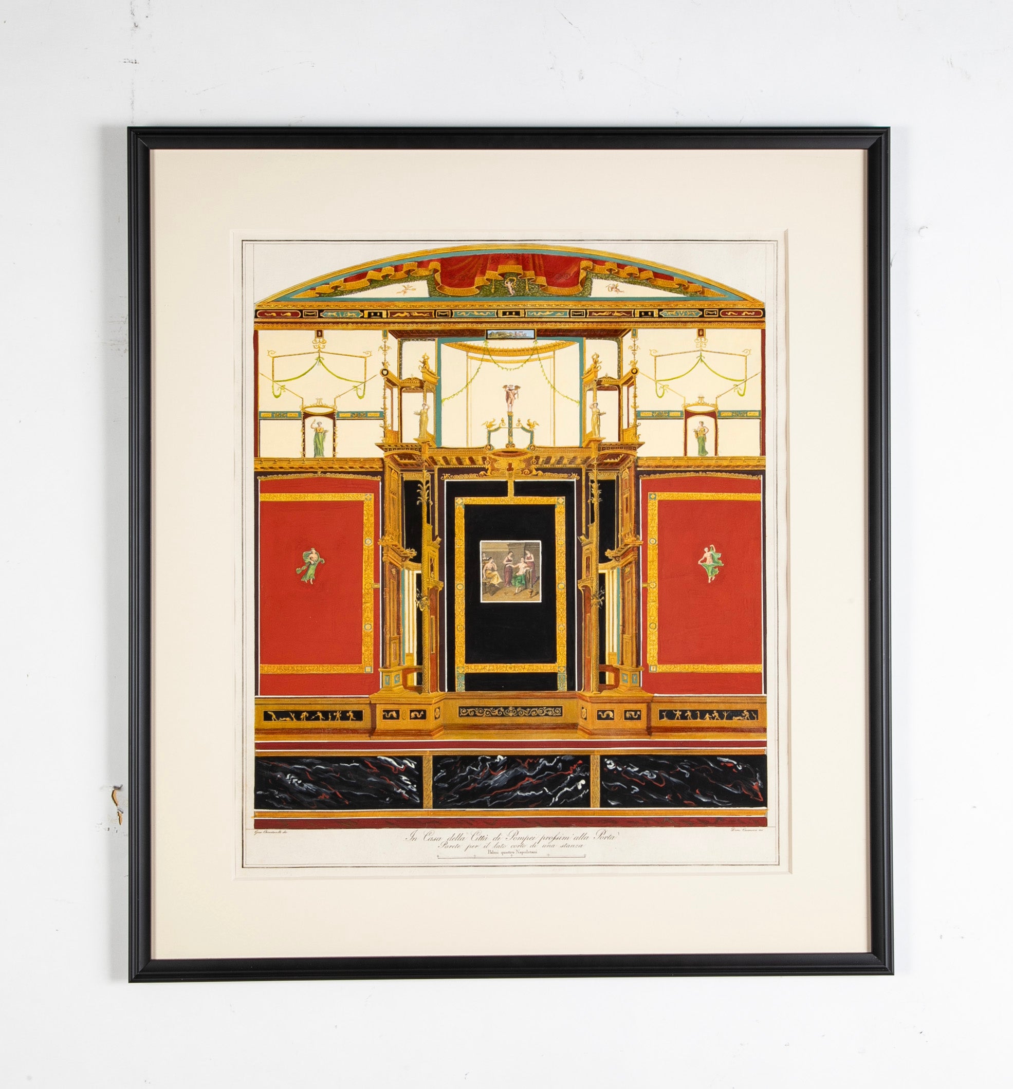 A Hand Colored Engraving of a Pompeiian Fresco by G. Casanova