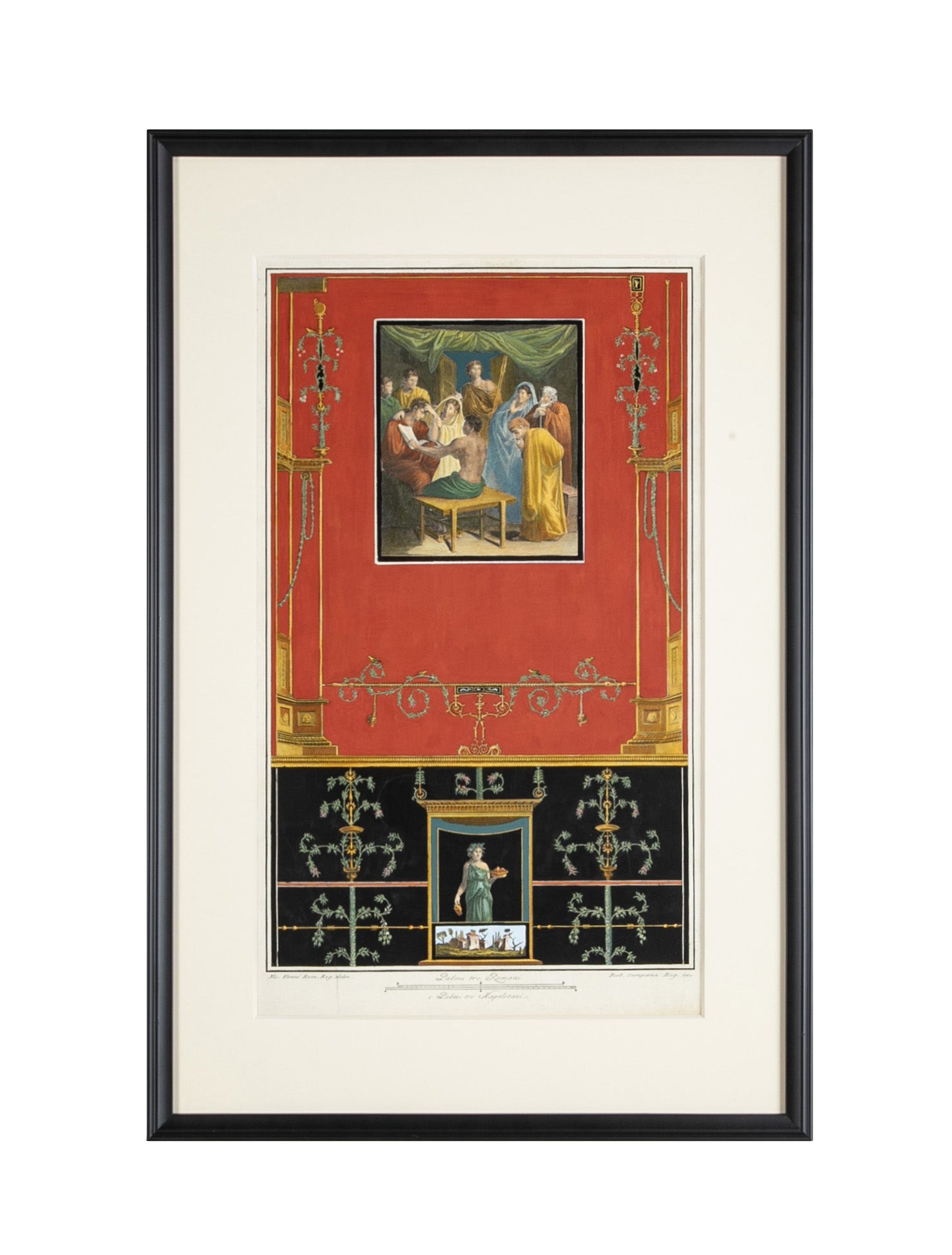 A Pair of Hand Colored Engravings of Frescos Discovered at Pompeii