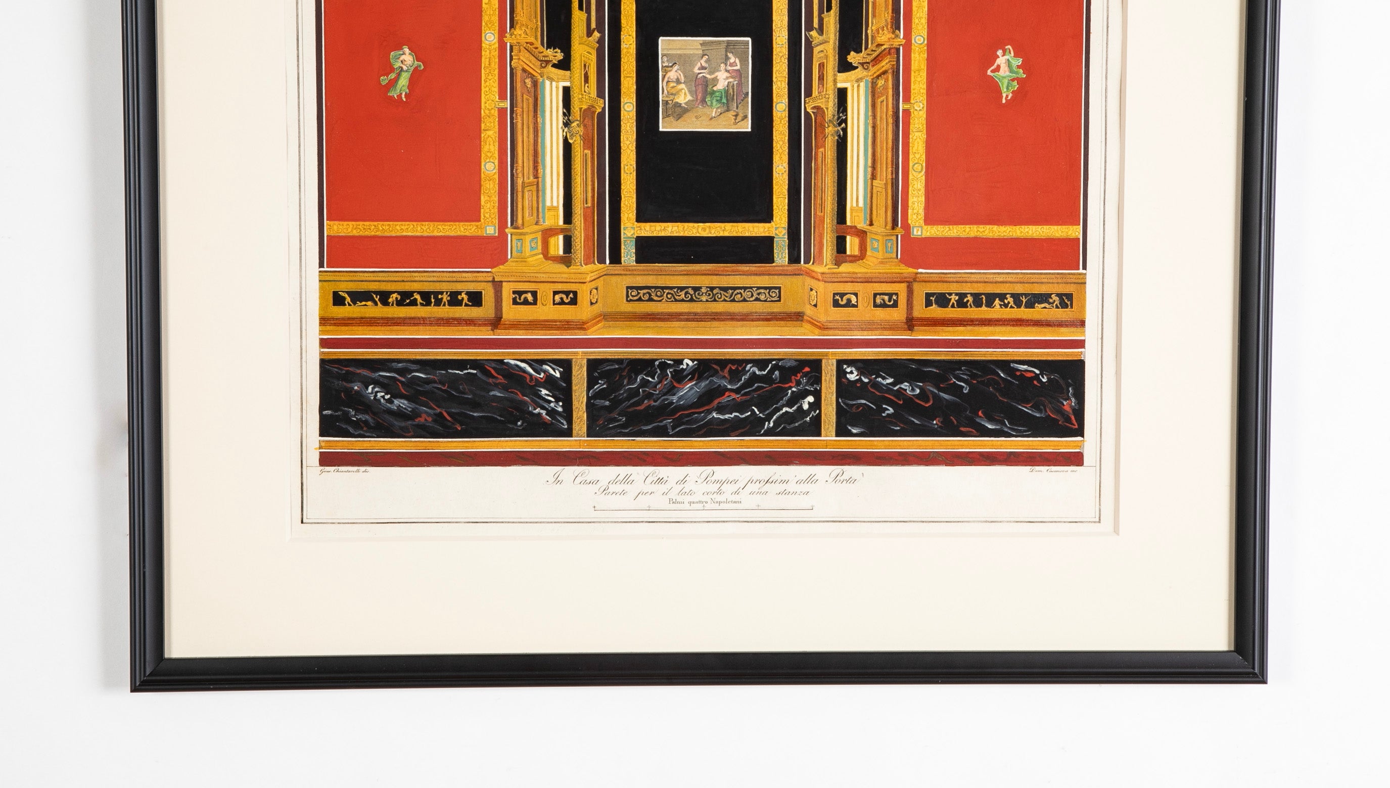 A Hand Colored Engraving of a Pompeiian Fresco by G. Casanova