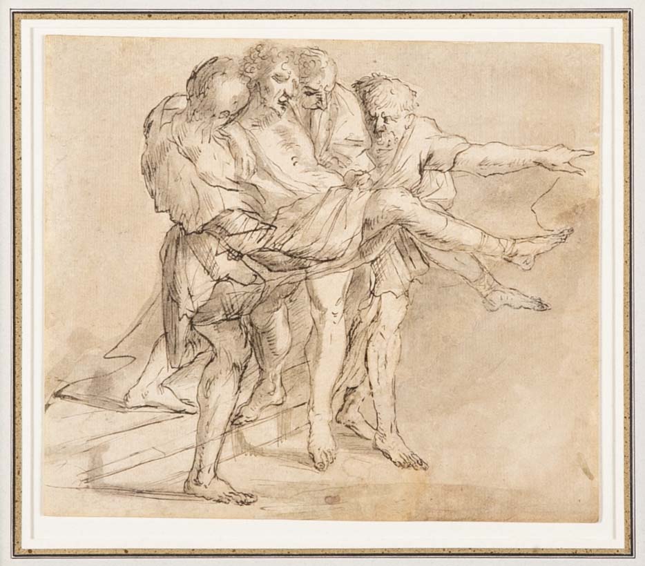 "The Body of Sinorix Carried Away" 17th Century Drawing Attributed to Pietro Testa