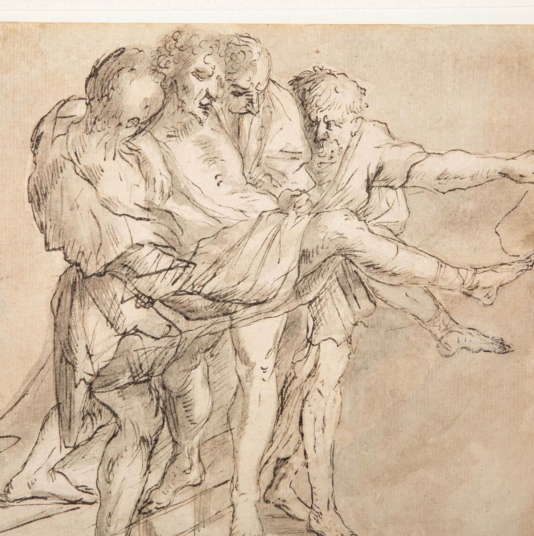 "The Body of Sinorix Carried Away" 17th Century Drawing Attributed to Pietro Testa