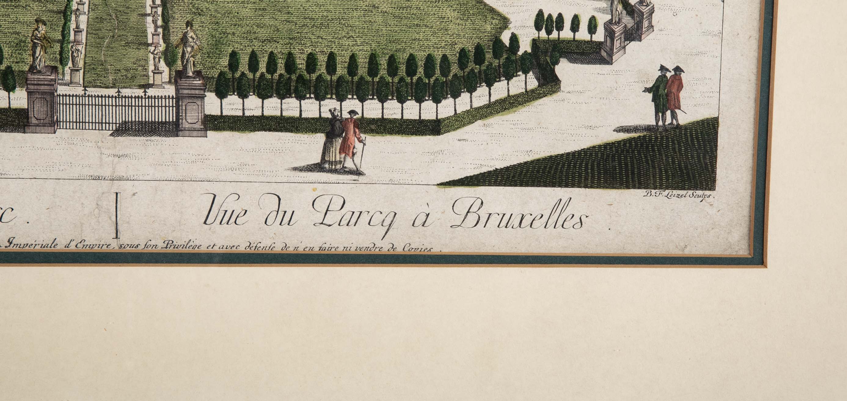 Pair 18th Century Hand Colored Engravings of Brussels by Frederic Leizel