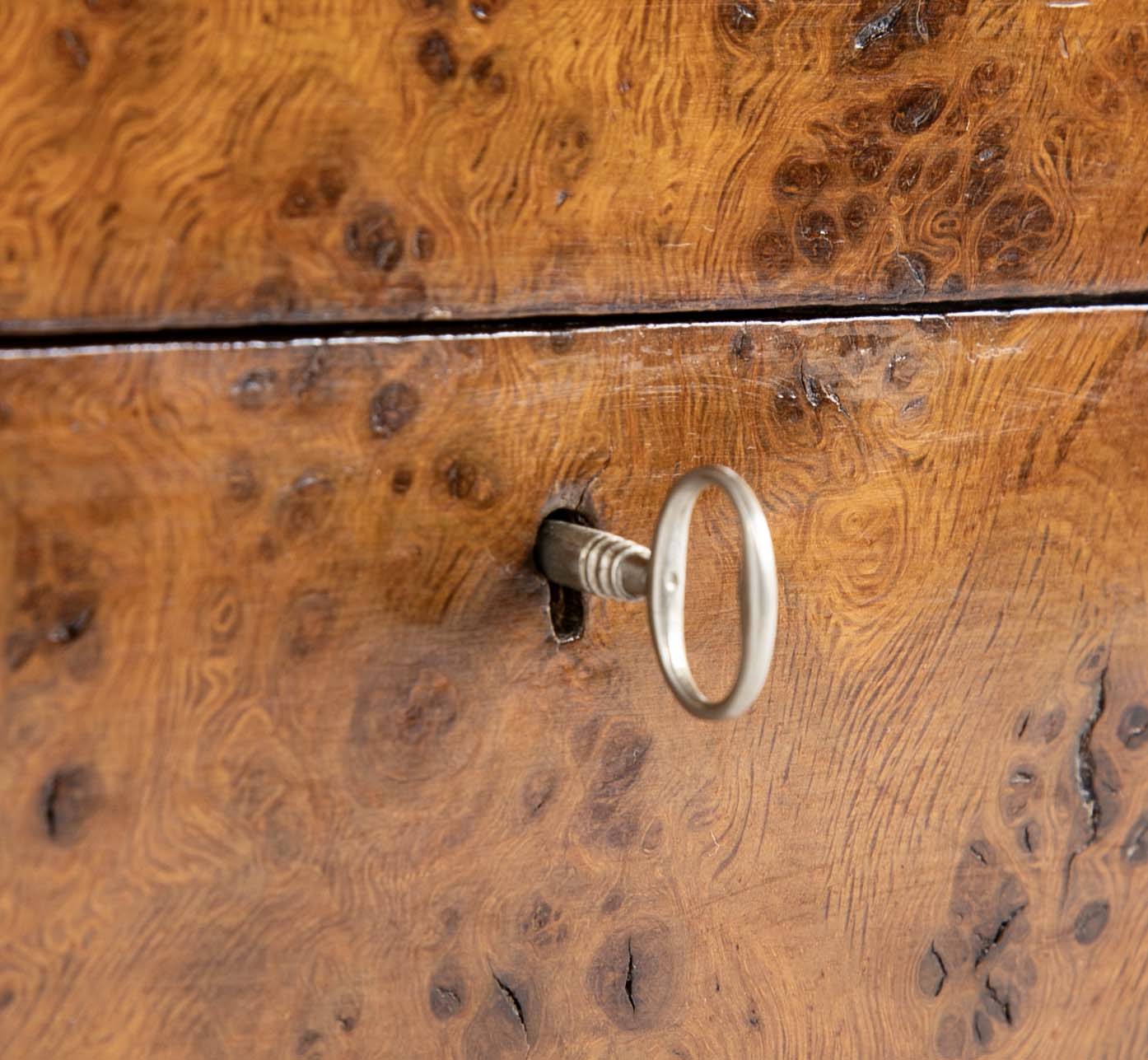 Early 19th Century Regency Burlwood Box with Key