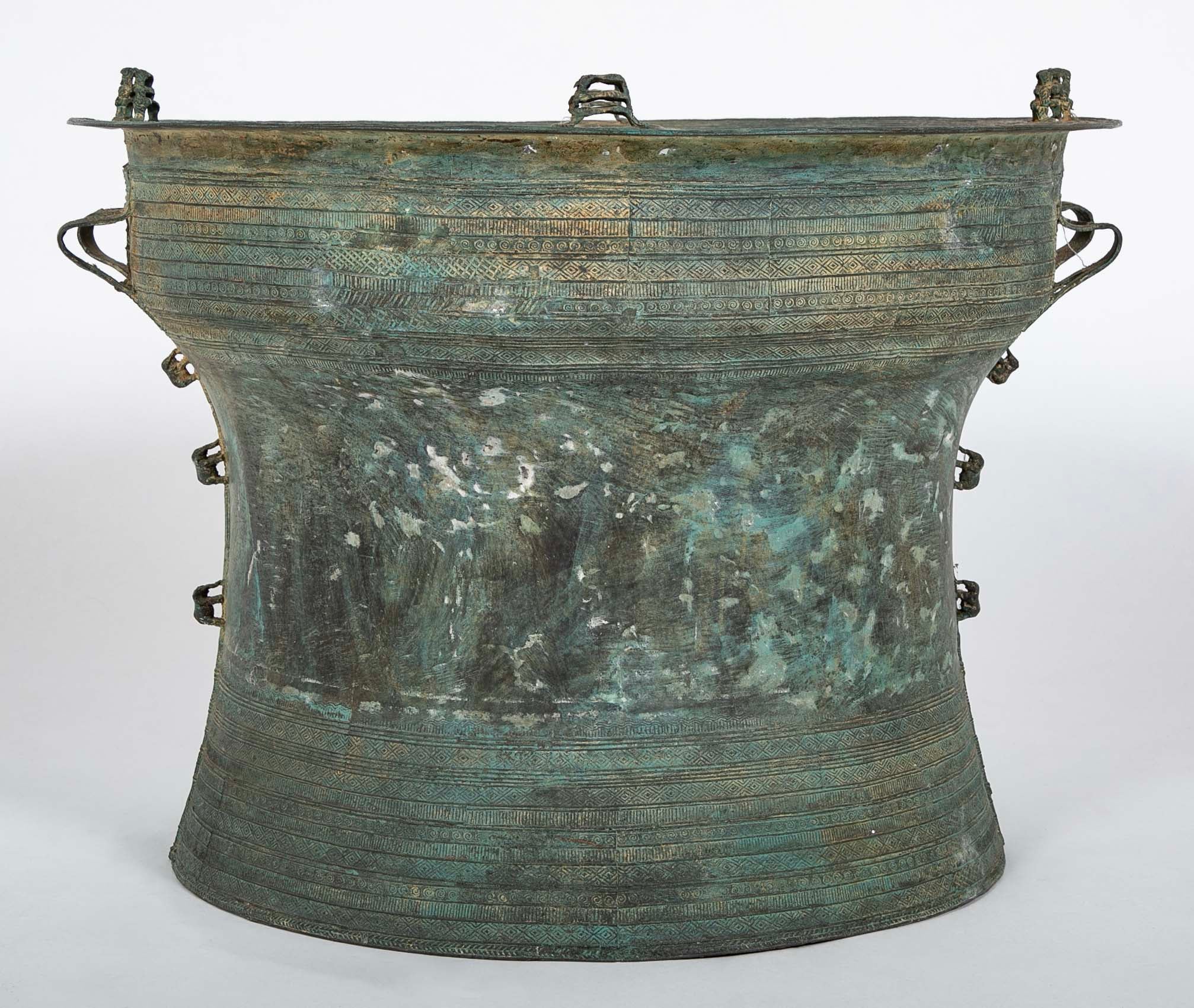 A Burmese Bronze Rain Drum with Verdigris Patina