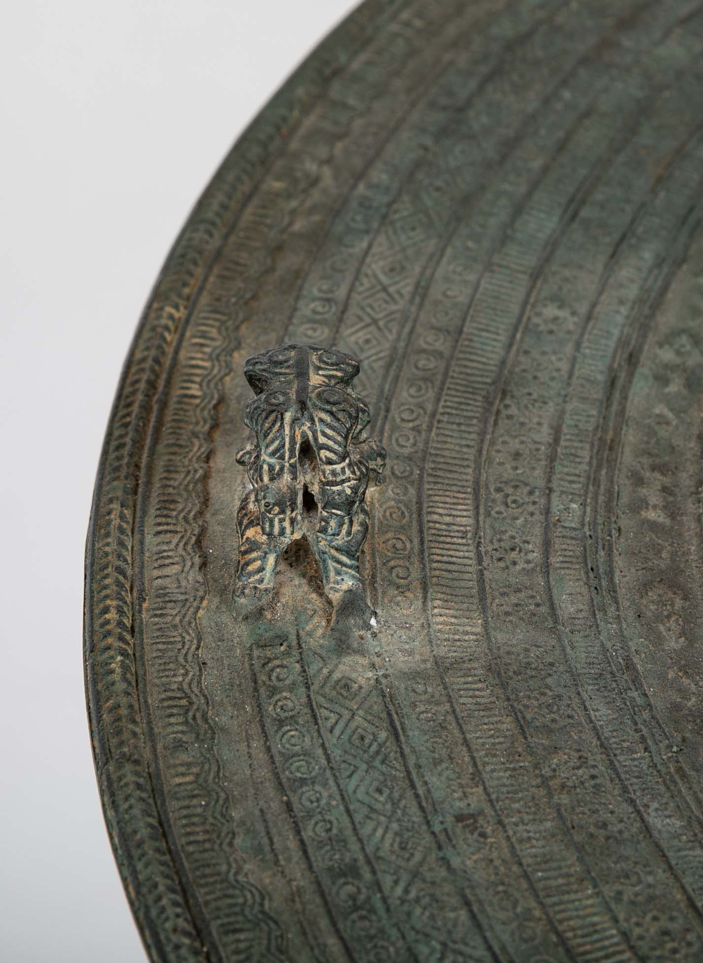 A Burmese Bronze Rain Drum with Verdigris Patina