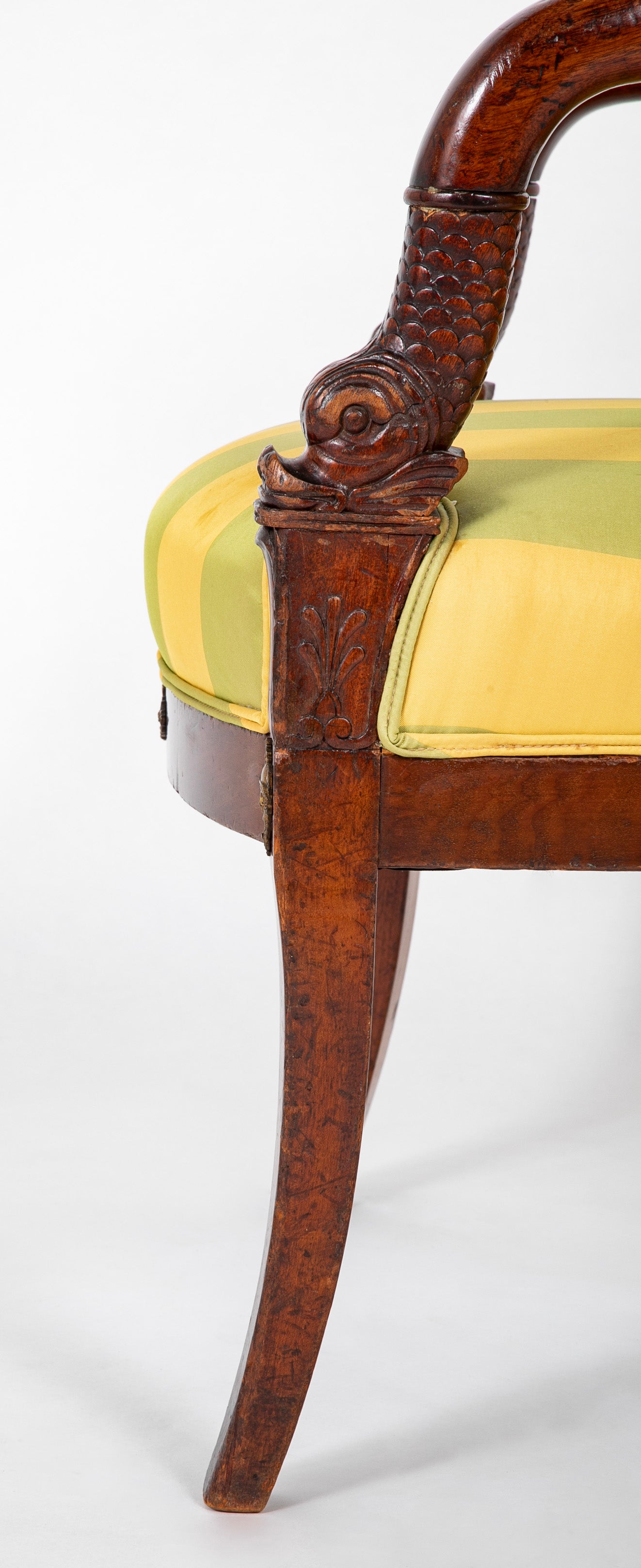Pair 19th Century French Mahogany Empire Upholstered Armchairs With Bronze Mounts