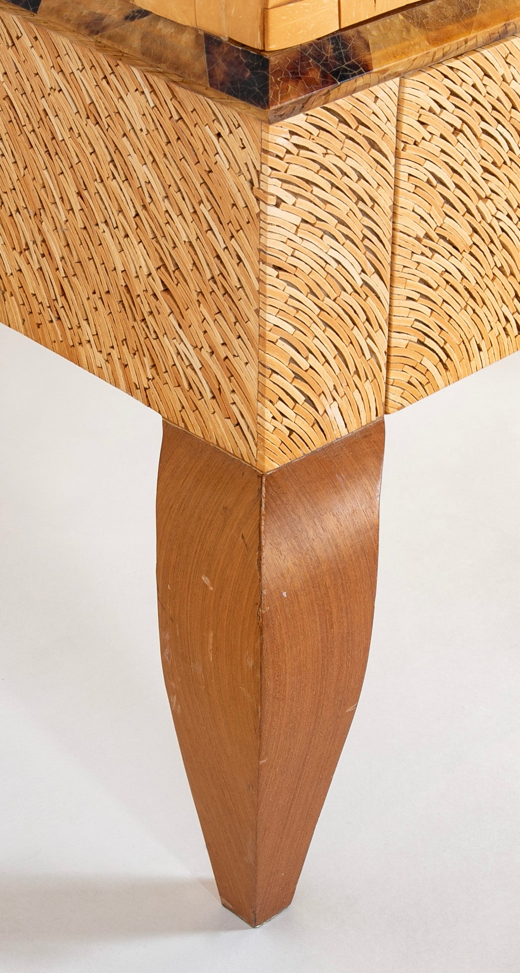 R & Y Augousti Style Lacquered Bamboo, Pen Shell and Egg Shell Cabinet