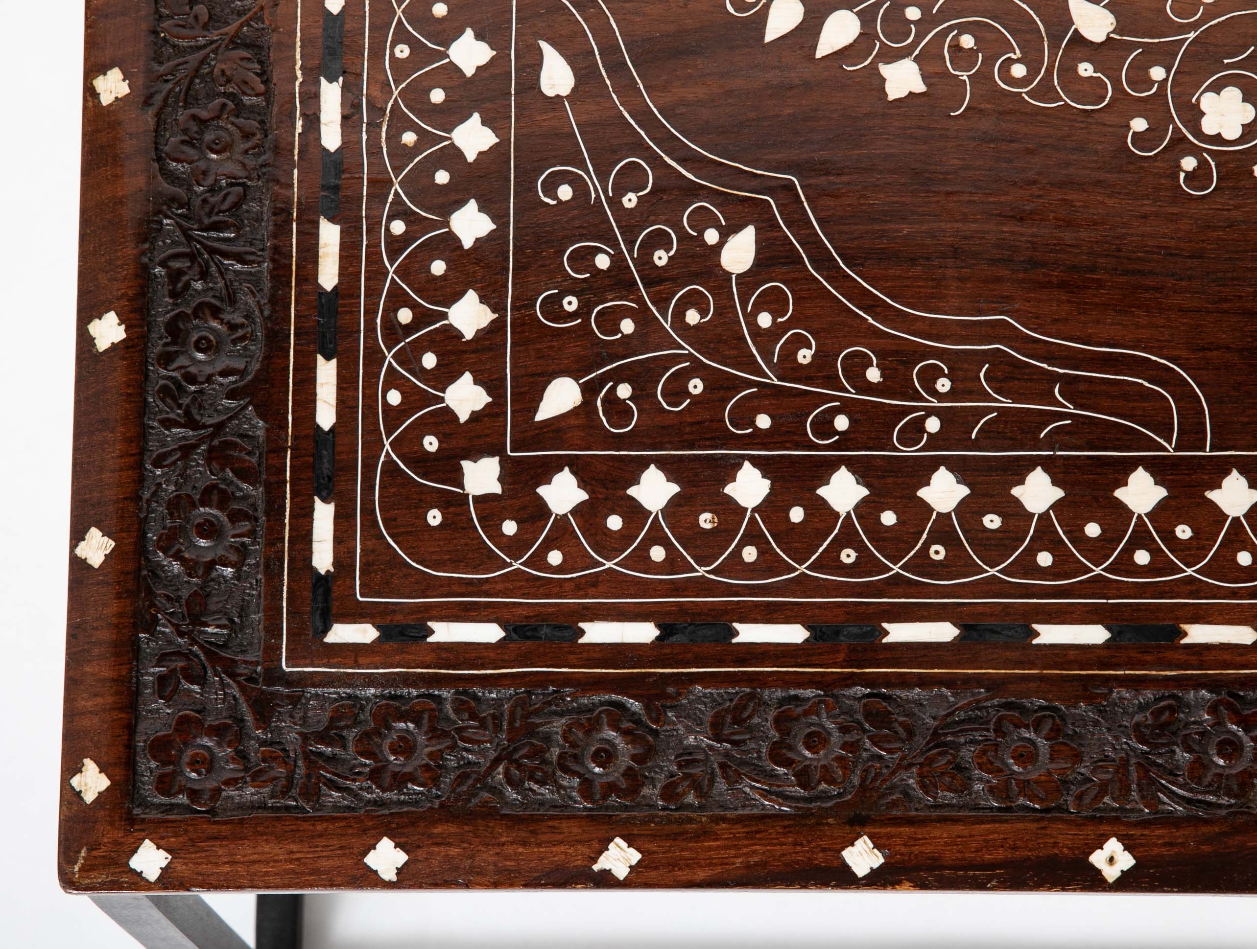 Anglo-Indian Coffee Table with Bone & Ebony Inlaid Rosewood Top