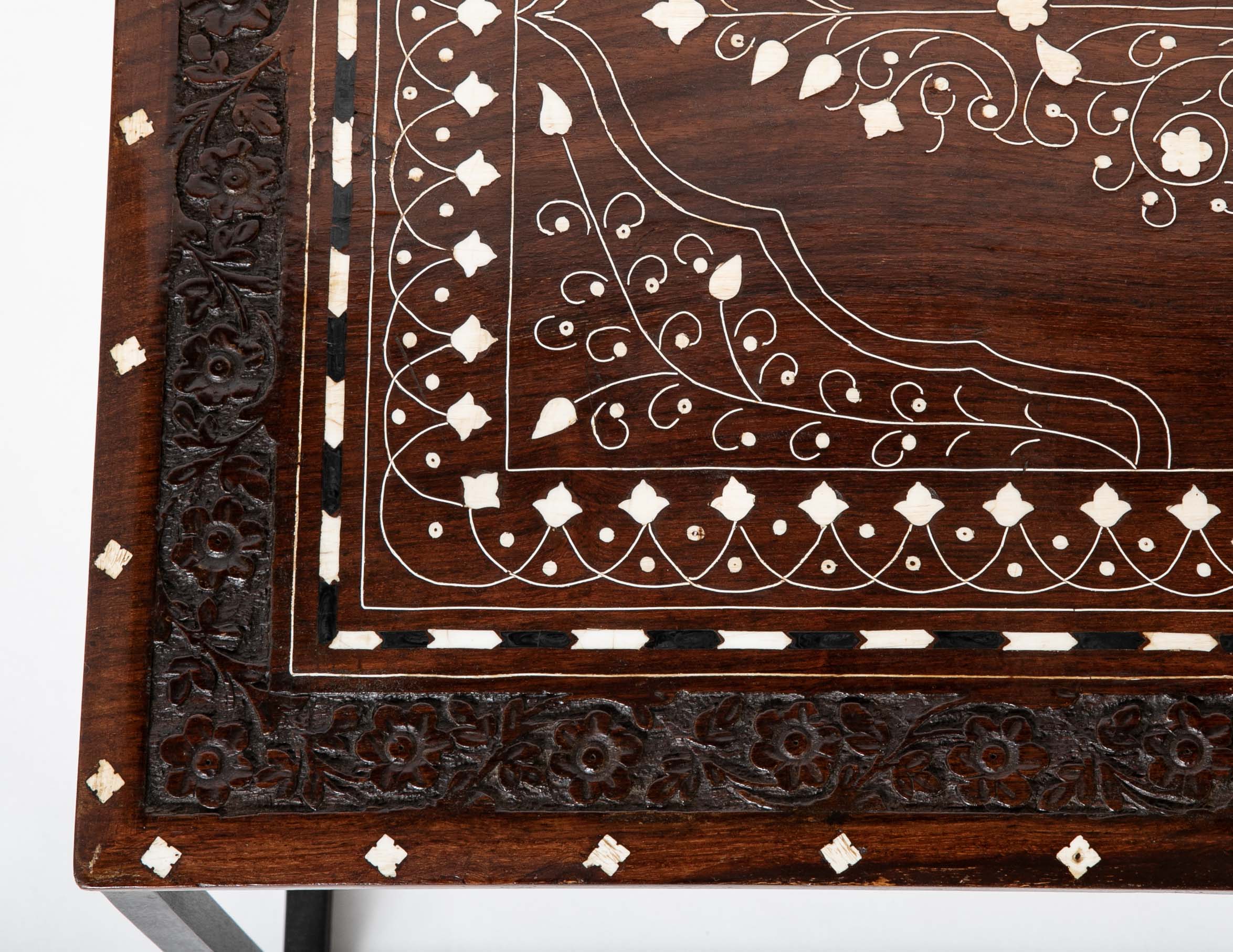 Anglo-Indian Coffee Table with Bone & Ebony Inlaid Rosewood Top