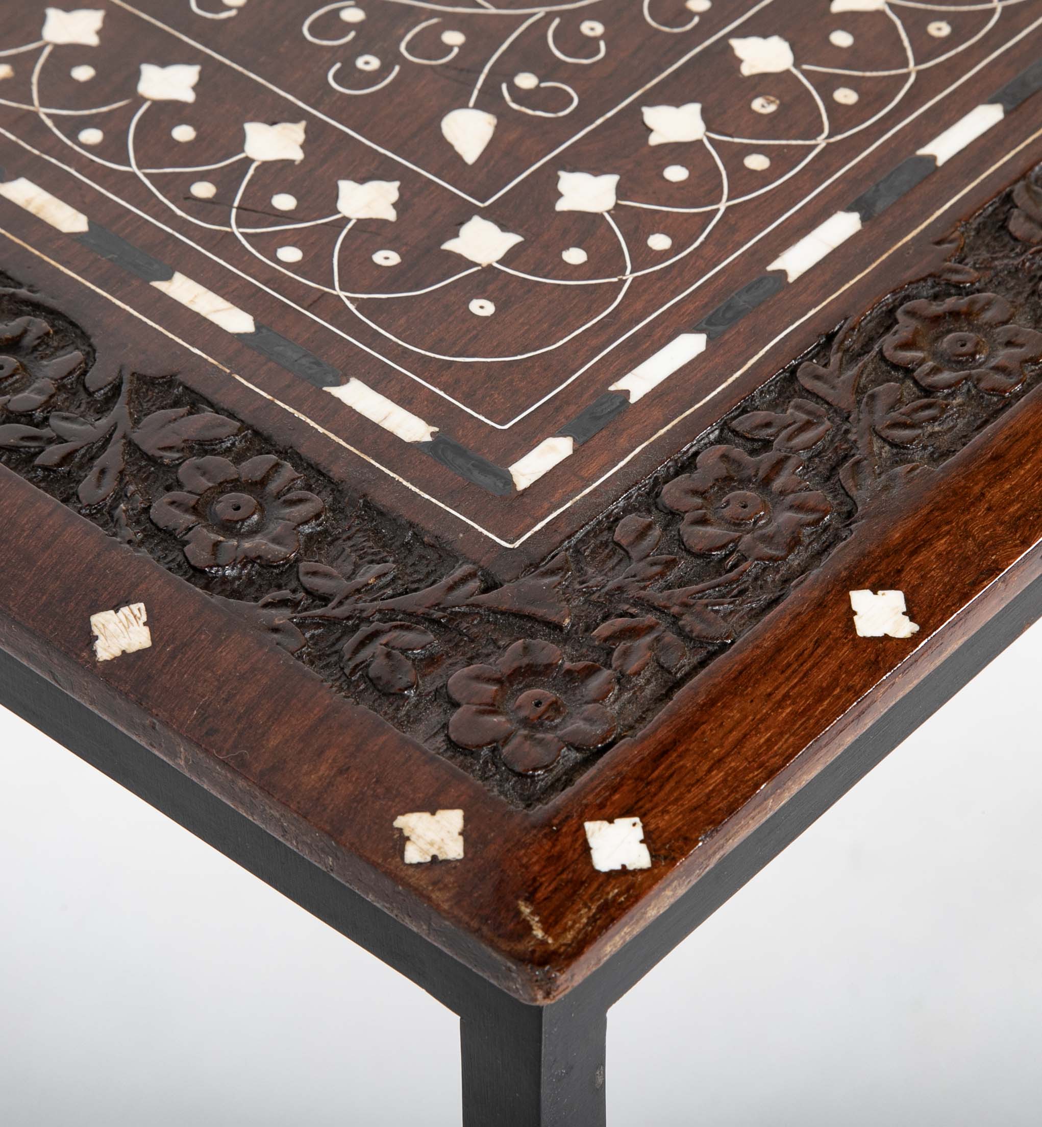 Anglo-Indian Coffee Table with Bone & Ebony Inlaid Rosewood Top