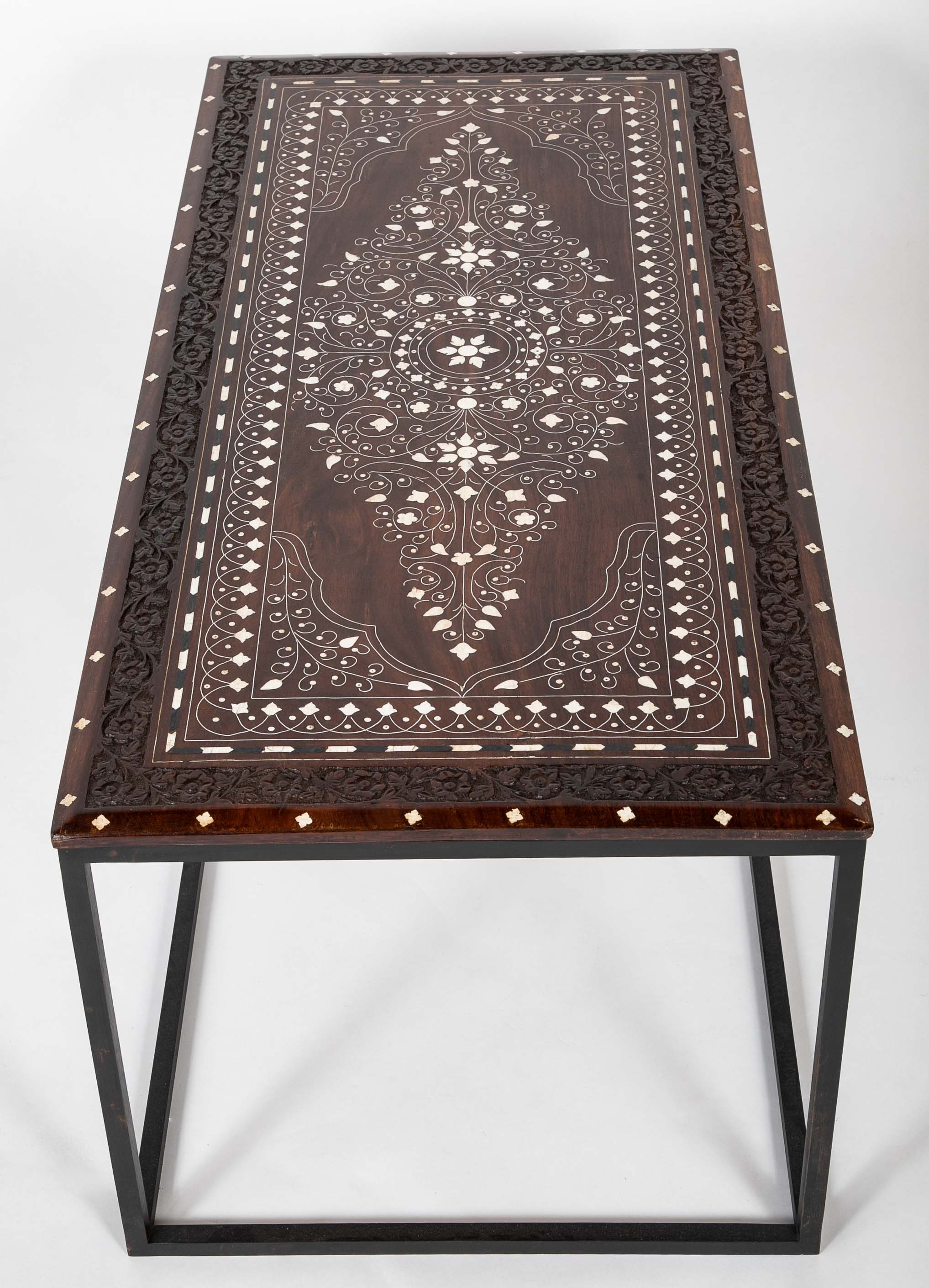 Anglo-Indian Coffee Table with Bone & Ebony Inlaid Rosewood Top