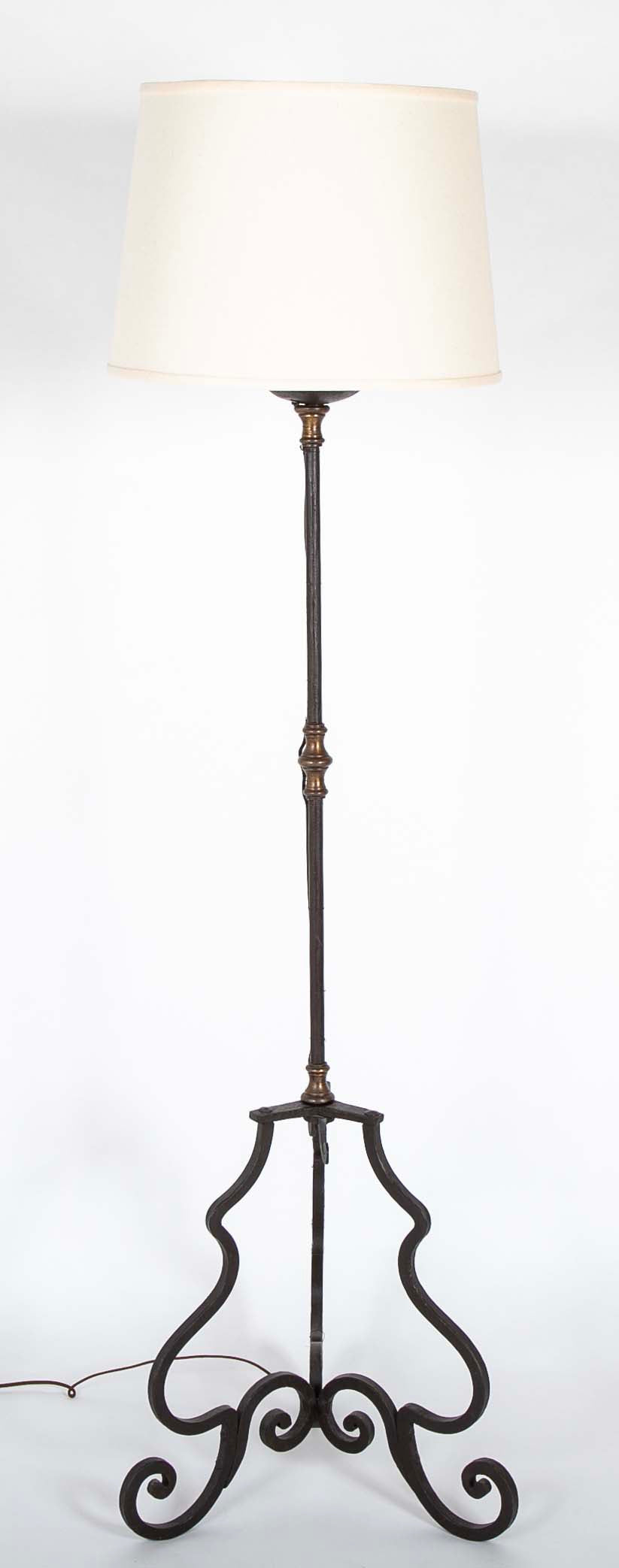 Pair Italian Baroque Style Wrought Iron and Bronze Torchere Floor Lamps